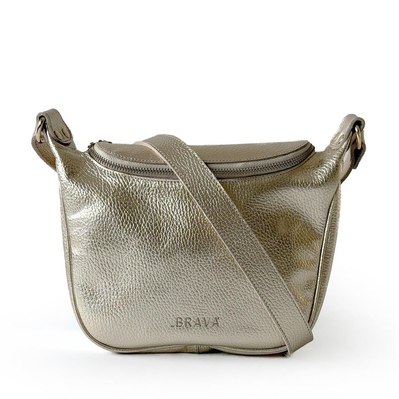 Bandolera de cuero modelo FELICIA Champagne Dorado