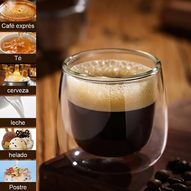 SET 4 Tazas Espresso Doble Pared 150ml Frio Caliente Sin Asa TAZA MUG TRANSPARENTE-3
