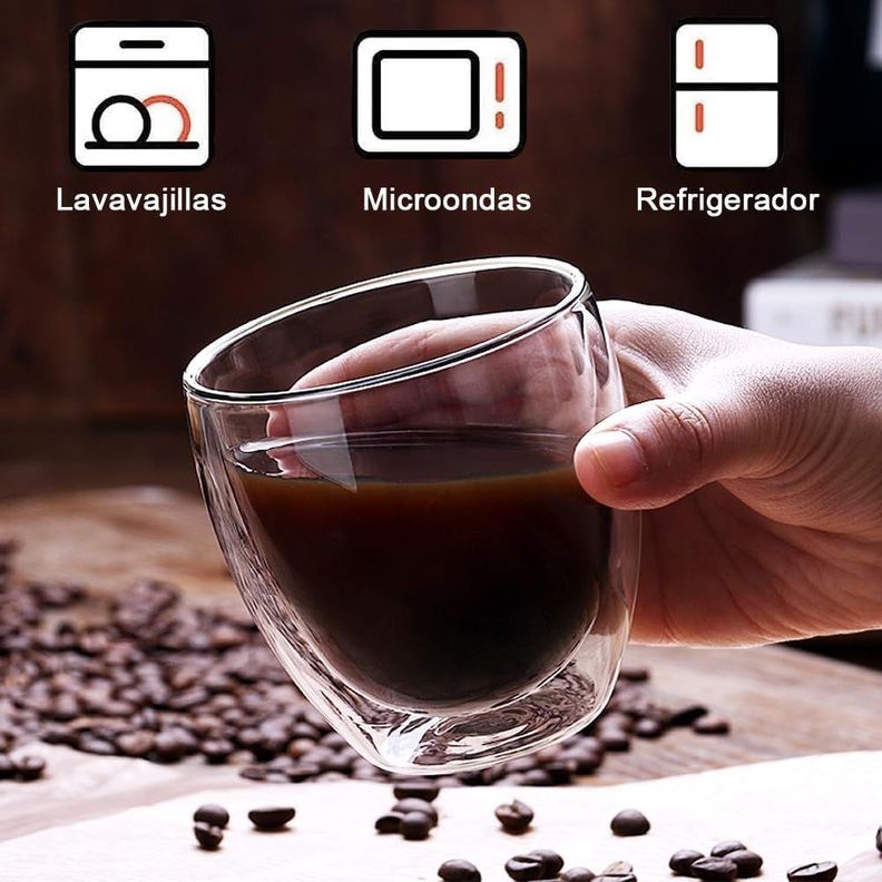 SET 4 Tazas Espresso Doble Pared 150ml Frio Caliente Sin Asa TAZA MUG TRANSPARENTE-4