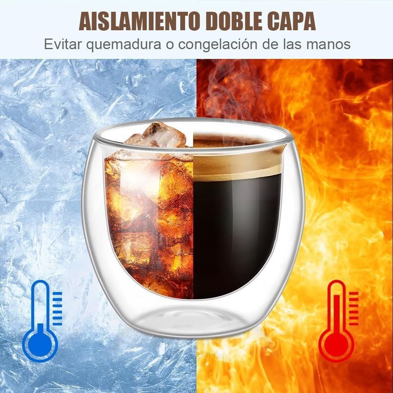 SET 4 Tazas Espresso Doble Pared 150ml Frio Caliente Sin Asa TAZA MUG TRANSPARENTE-6