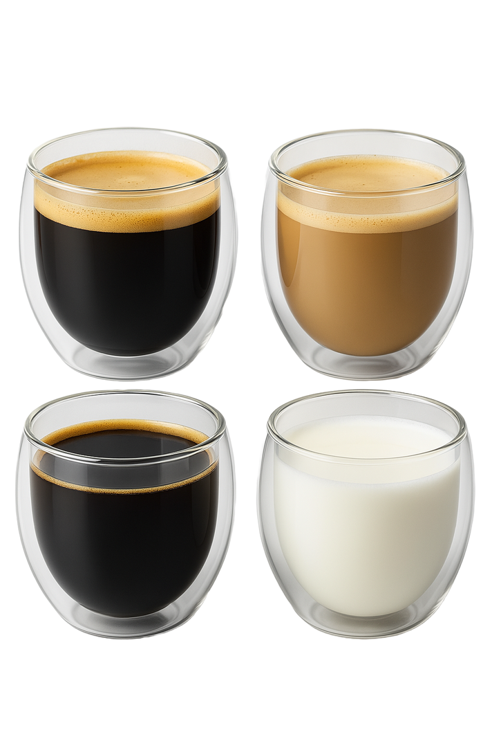 SET 4 Tazas Espresso Doble Pared 150ml Frio Caliente Sin Asa TAZA MUG TRANSPARENTE-0