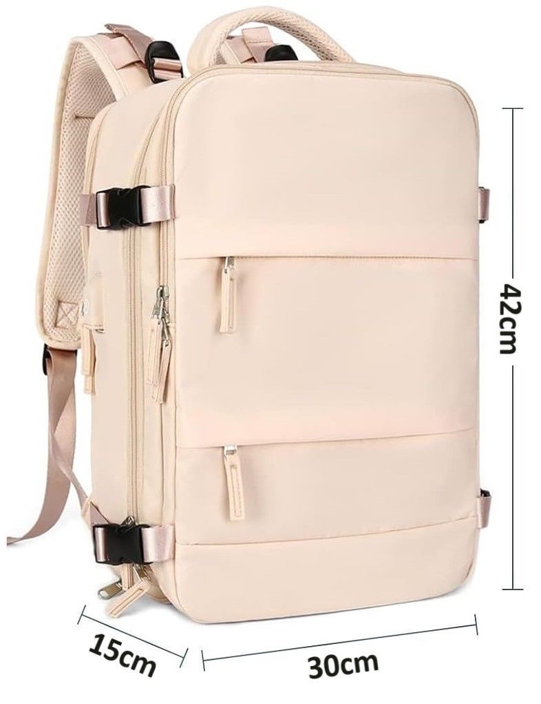 Mochila De Viaje Para Cabina Avión Beige morral Para Notebook Impermeable Compartimiento de zapatos-1