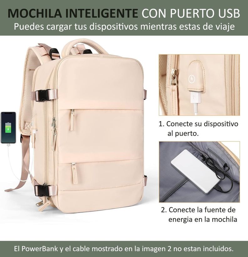 Mochila De Viaje Para Cabina Avión Beige morral Para Notebook Impermeable Compartimiento de zapatos-2