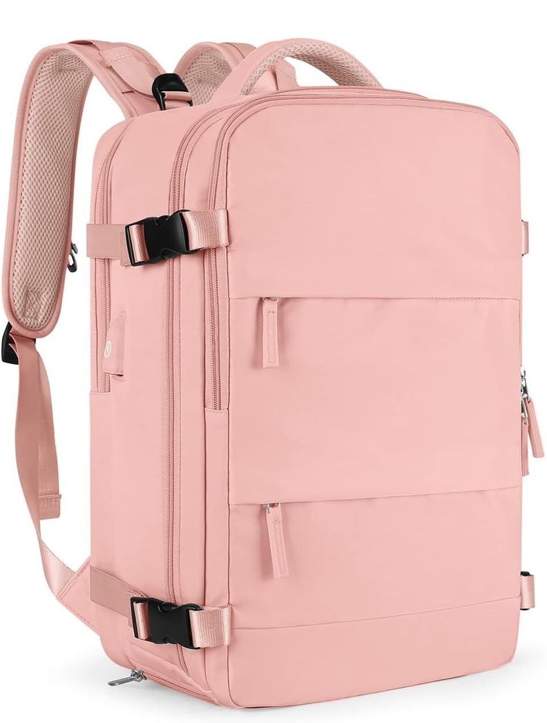 Mochila De Viaje Cabina Avión Impermeable Con Puero Usb Color Rosado-0