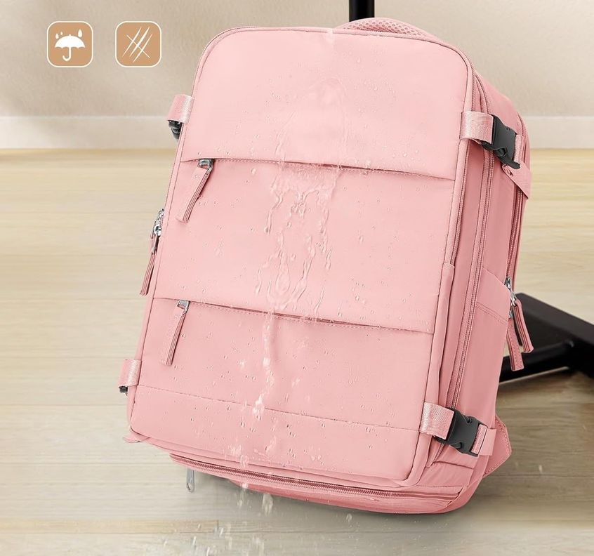 Mochila De Viaje Cabina Avión Impermeable Con Puero Usb Color Rosado-6
