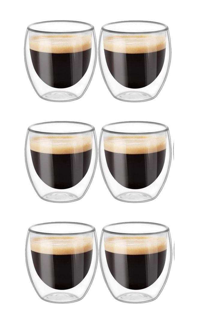 Set 6 Tazas Espresso Doble Pared 80ml Frio Caliente Sin Asa-0
