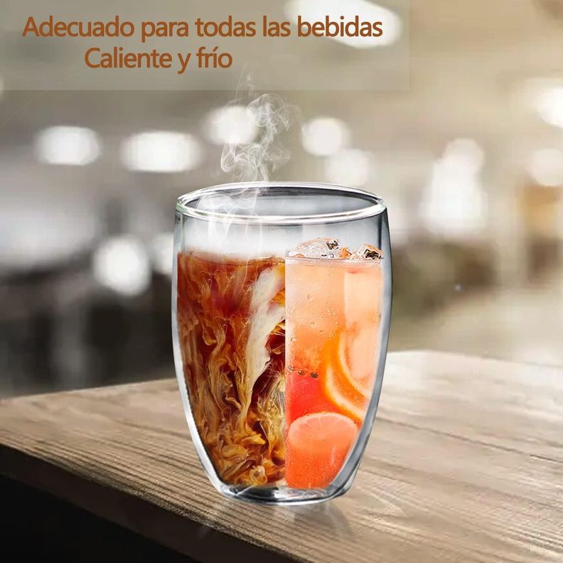 Set 4 Tazas Espresso Doble Pared 350ml Frio Caliente Sin Asa taza mug transparente-4