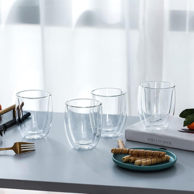 Set 4 Tazas Espresso Doble Pared 350ml Frio Caliente Sin Asa taza mug transparente-7