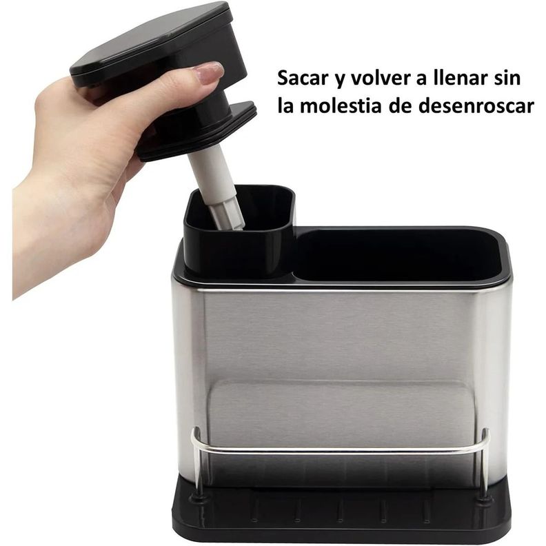 Dispensador De Lavalozas Jabón Y Porta Esponja Organizador 3 en 1-2
