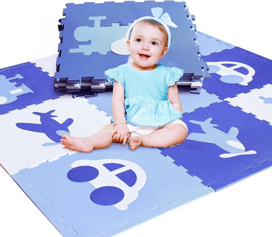 Pack De 9 Alfombras Piso Puzzle Goma Eva Antigolpes 60x60cm Azul