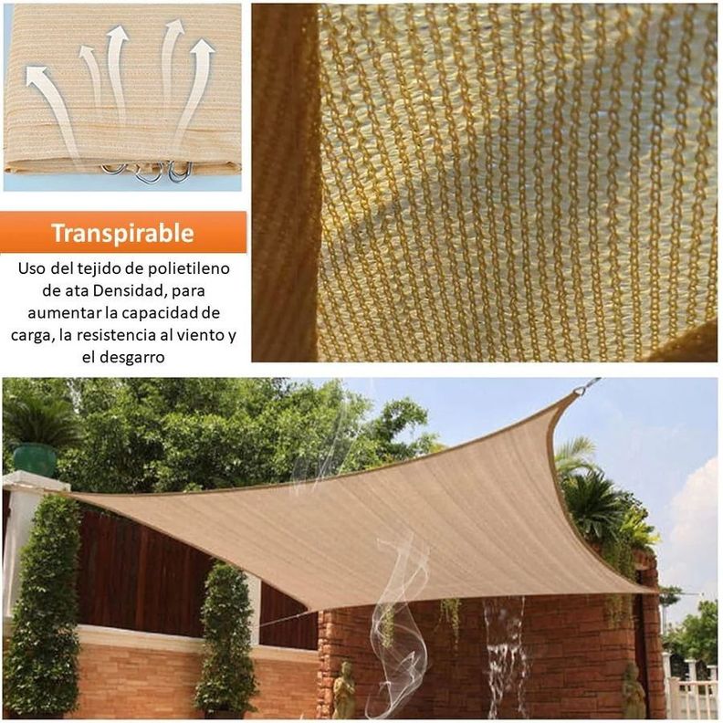 Toldo de Lona Cuadrada Vela para Sombra Parasol Rectangular Permeable 2m x 3m-6