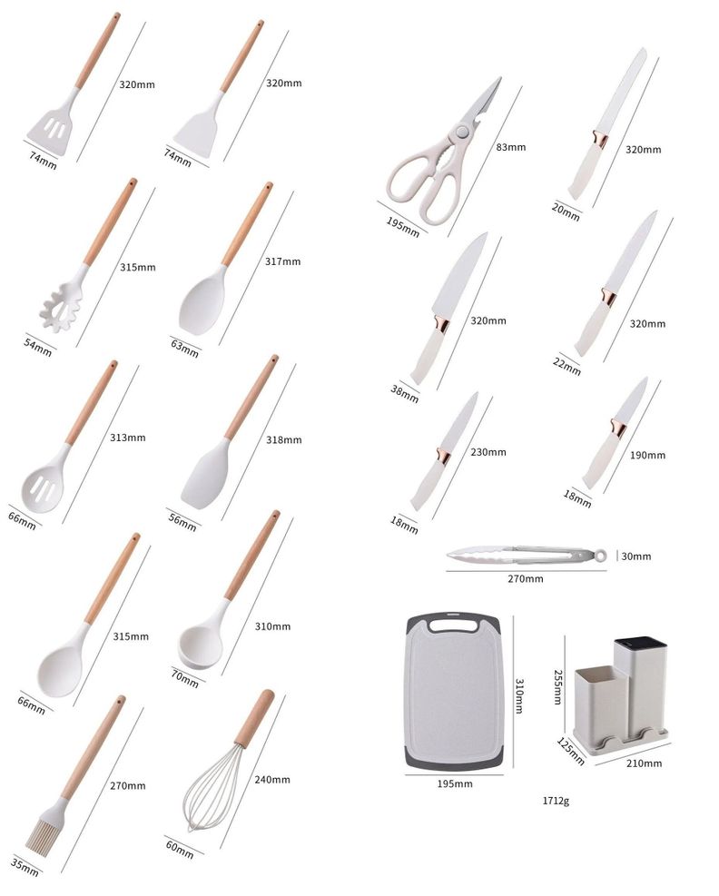 Utensilios De Cocina Antiadherentes De Silicona 19 Pcs Con Tabla De Picar Color Blanco-7
