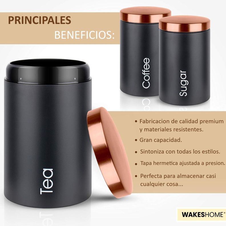 Frasco Organizador De Azucar, Sal, Café Ó Té 3 Contenedores Hermético Con Tapa Para Cocina-4