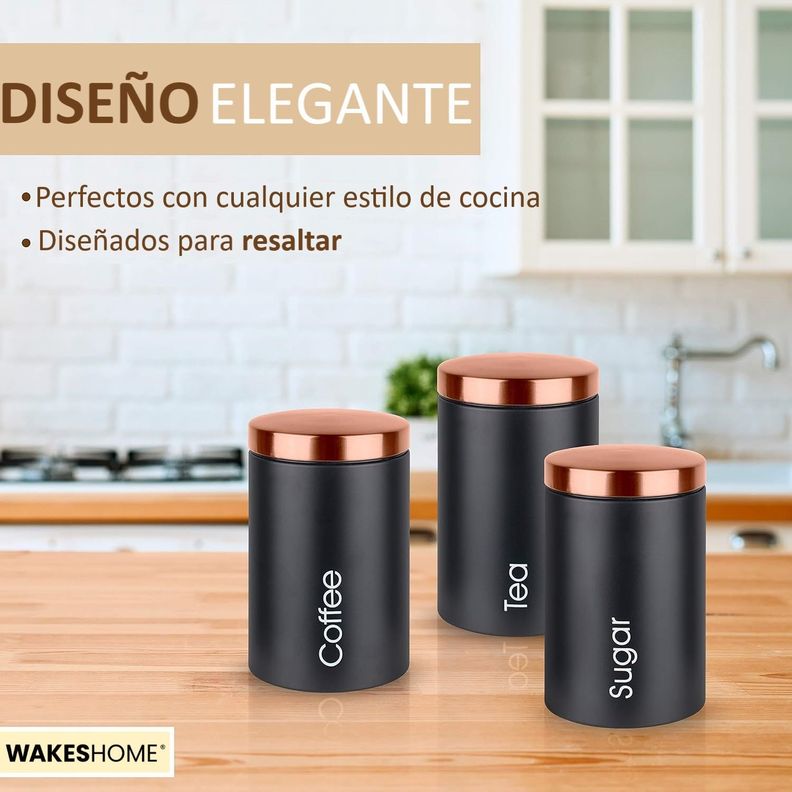 Frasco Organizador De Azucar, Sal, Café Ó Té 3 Contenedores Hermético Con Tapa Para Cocina-5