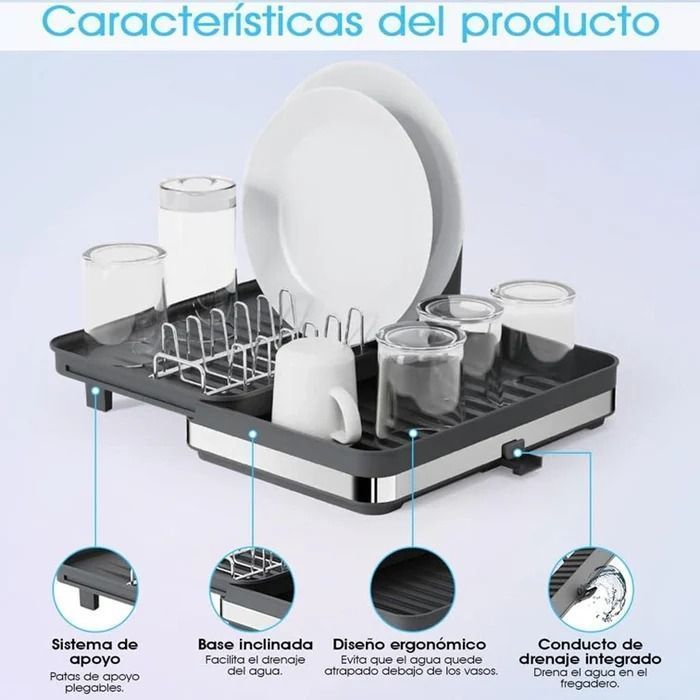 Secaplatos Escurridor Plegable Con Soporte Para Cubiertos-4