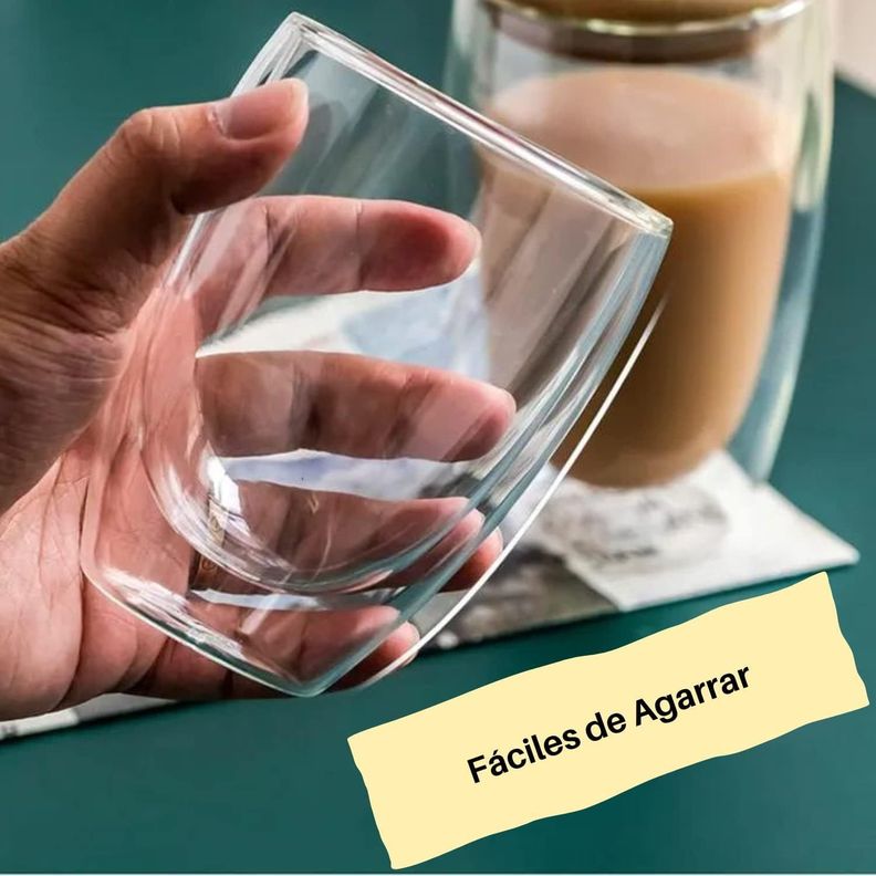 Set 4 Tazas Espresso Doble Pared 250ml Frio Caliente Sin Asa taza mug transparente-3