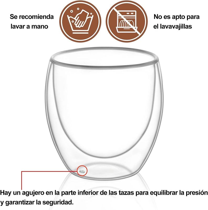 Set 4 Tazas Espresso Doble Pared 250ml Frio Caliente Sin Asa taza mug transparente-5