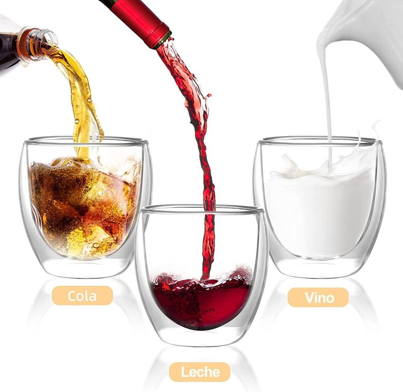 Set 4 Tazas Espresso Doble Pared 250ml Frio Caliente Sin Asa taza mug transparente-6