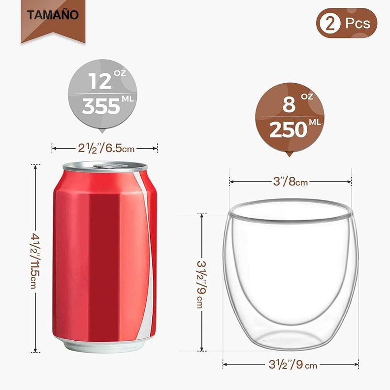 Set 4 Tazas Espresso Doble Pared 250ml Frio Caliente Sin Asa taza mug transparente-7