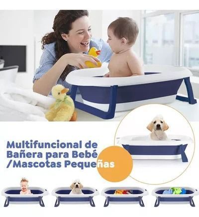 Tina Bebe Bañera Plegable + Malla Reforzada Color Azul-1