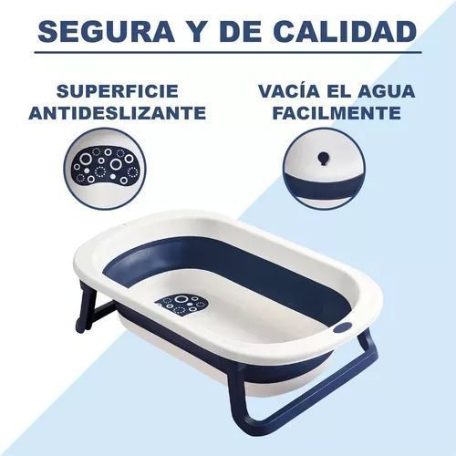 Tina Bebe Bañera Plegable + Malla Reforzada Color Azul-3