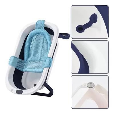 Tina Bebe Bañera Plegable + Malla Reforzada Color Azul-7