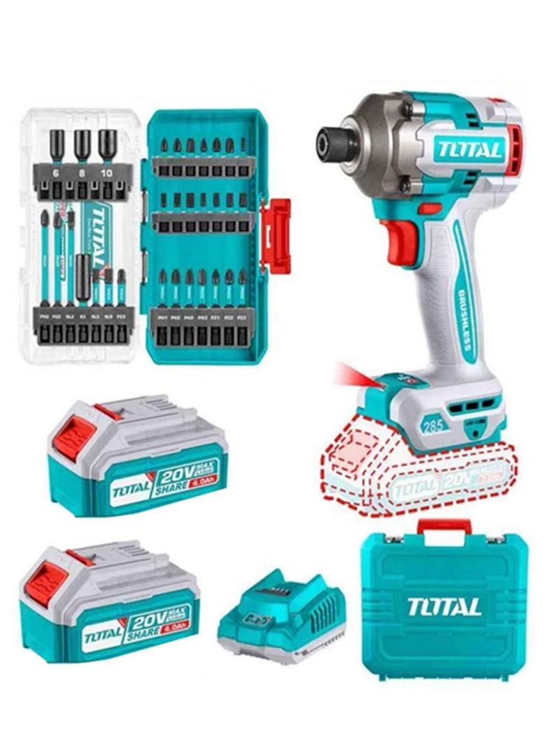 Atornillador De Impacto Inalambrico 1/4 20v + Puntas Total-0