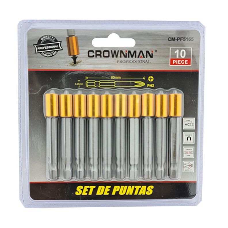 Juego 10 Puntas Phillips Hexagonal Magnetico Crownman Cm-Pf5165-0