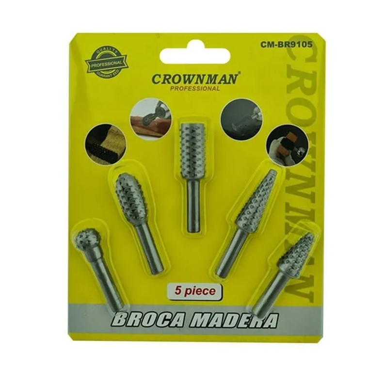 Brocas Madera Escofina Rotativa 1/4 5 Piezas Crow-0