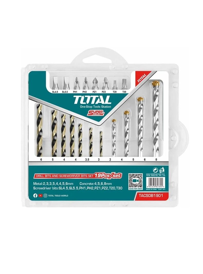 Brocas Y Puntas Atornillador Taladro 19 Pcs Total-0