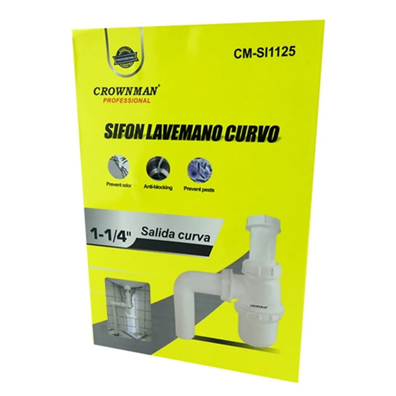 Sifon Lavamanos Curva 1-1/4 PulG Desague Baño Crow-1