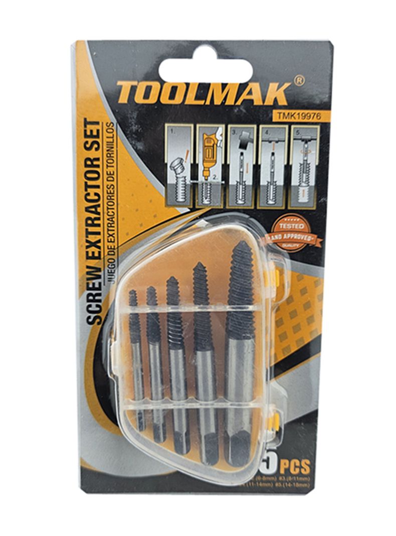 Extractor Tornillo Pernos Cortados 5 Piezas Toolmak-0