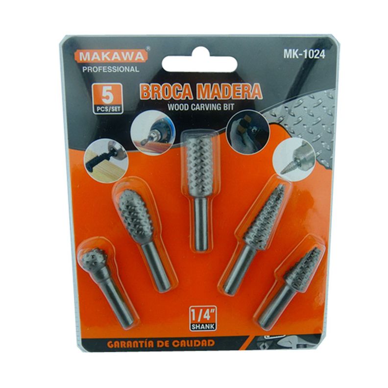 Kit Juego Brocas Madera Escofina Rotativa 1/4 5 Piezas Makawa Mk1024-0