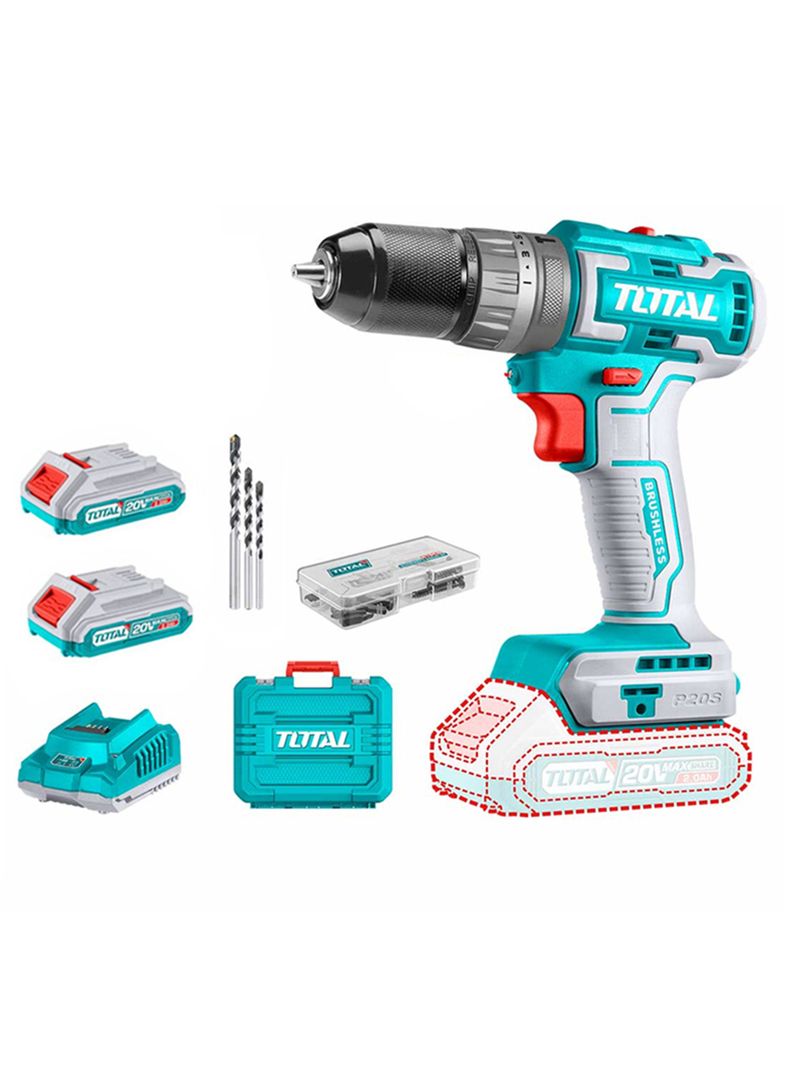 Taladro Atornillador 20v 2bat+ Cargador Total Tdli20508-0