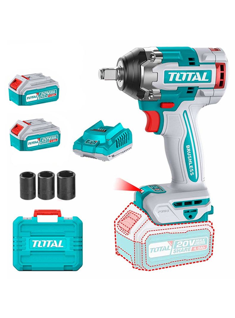 Taladro Pistola Llave Impacto 20v 2bat+ Carg Total Tiwli2050-0
