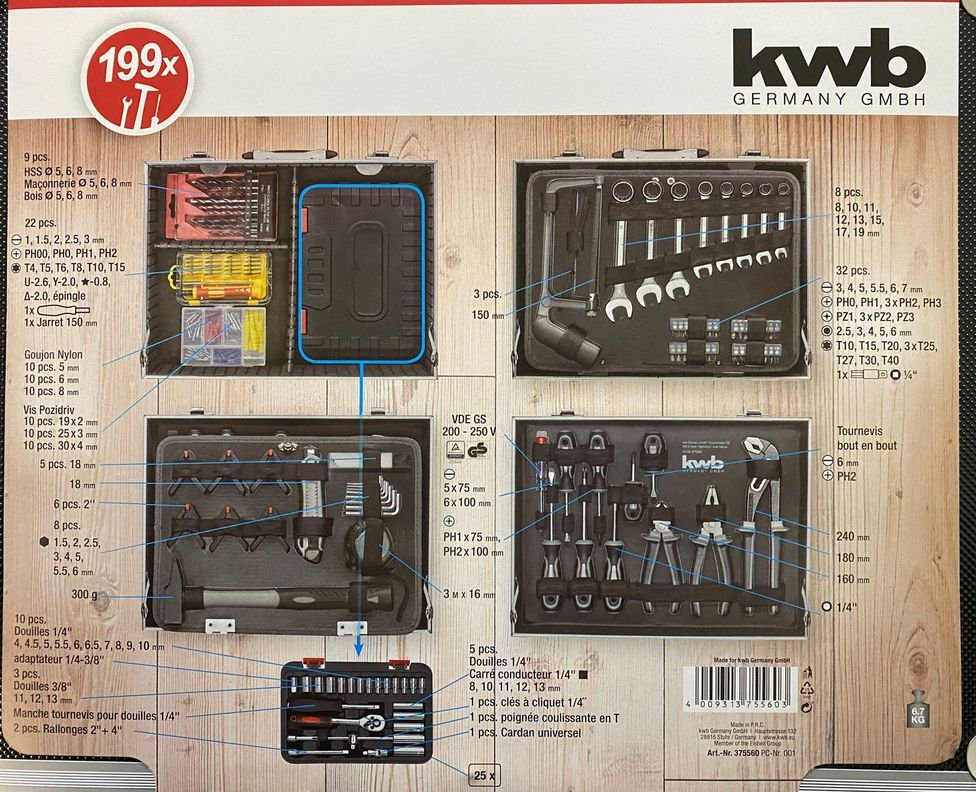 Set Juego De Brocas Dados Herramientas 199 Pcs Kwb 375560-3