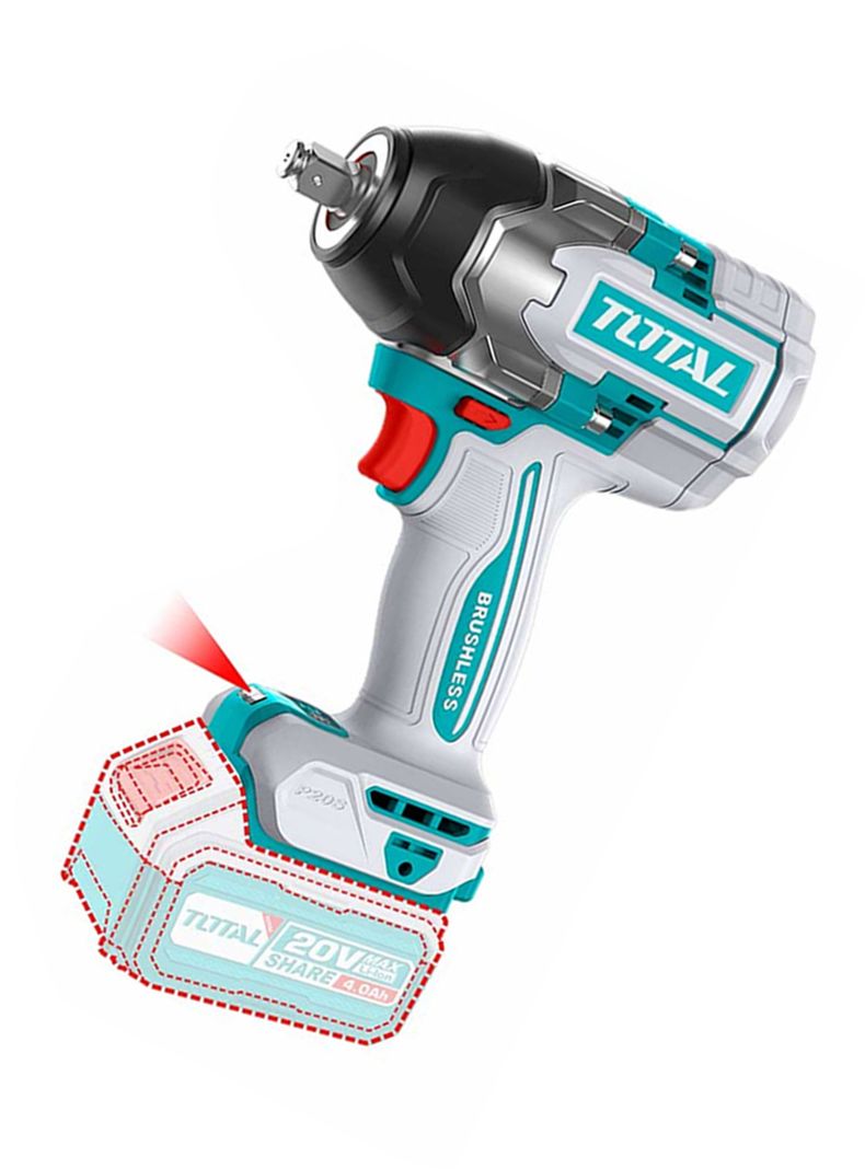 Taladro Pistola Llave Impacto 20v 2bat+ Carg 850nm Total-1