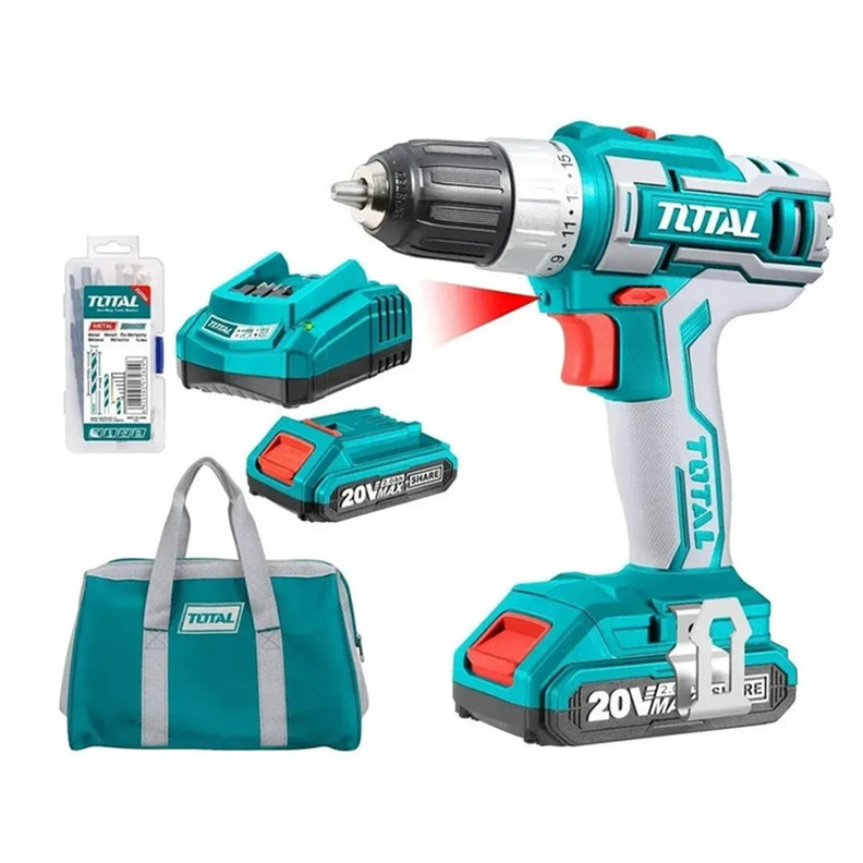 Taladro Atornillador 20v 10mm 2Bat+ Cargador Total-0