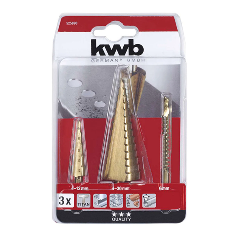 Juego Kit Set De Broca Escalonada 3 Piezas Kwb 525890-1