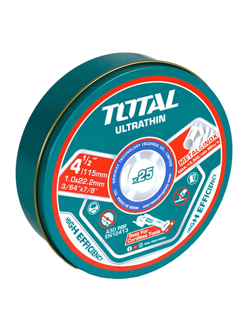 Disco De Corte 115mm P/ Metal Acero Inoxidable 25 Und Total-0
