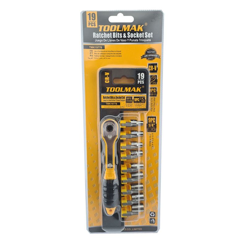 Set Kit Juego Dados Y Puntas Cuadrante 1/4 19 Piezas Toolmak Tmk19778-0