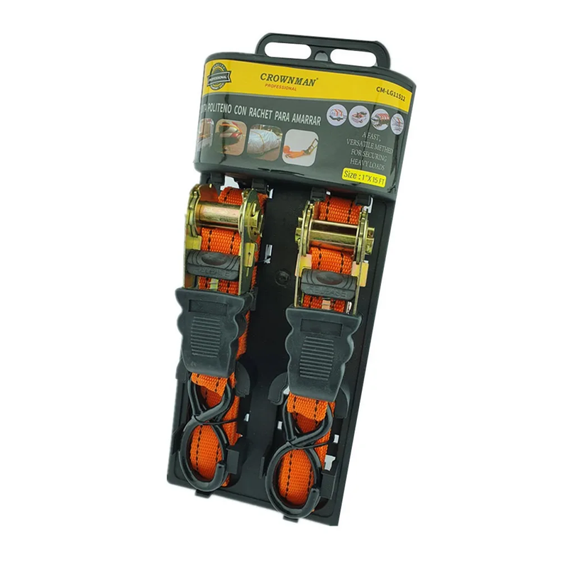 Set 2 Eslinga Cinta Amarre Ratchet 1pulgx15ft Crow-1