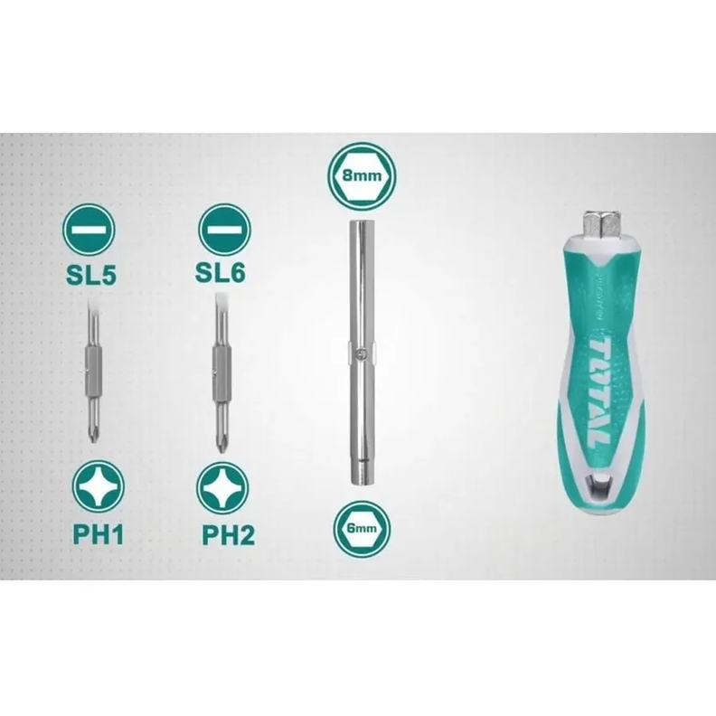 Set Destornillador Puntas 6 En 1 Total Tht2506076-2
