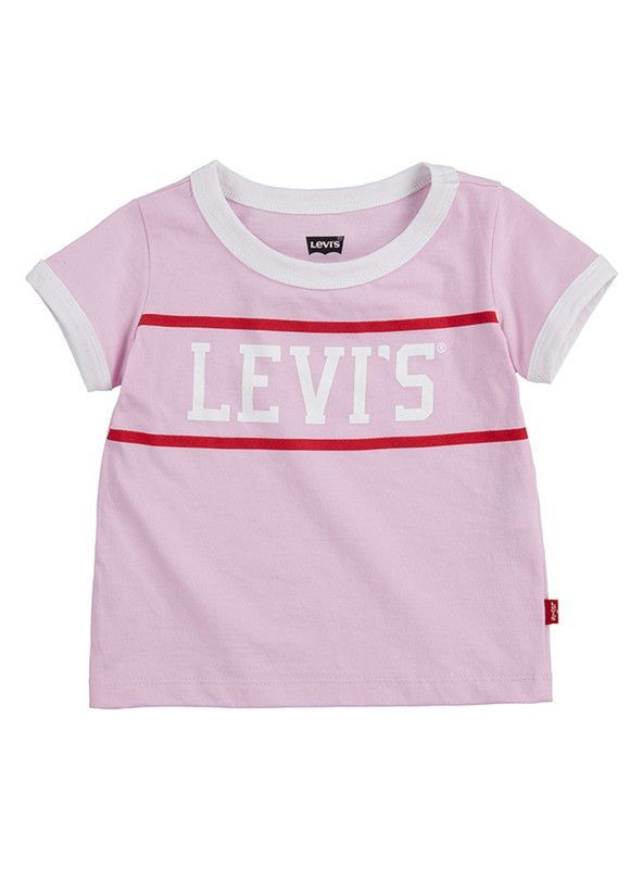 Polera Niña MC Logo Bitono Rosado Levis-0