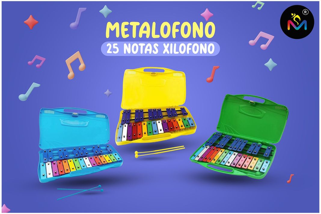 Metalofono 25 Notas Caja Plastica Con Notas Colores Amarillo
