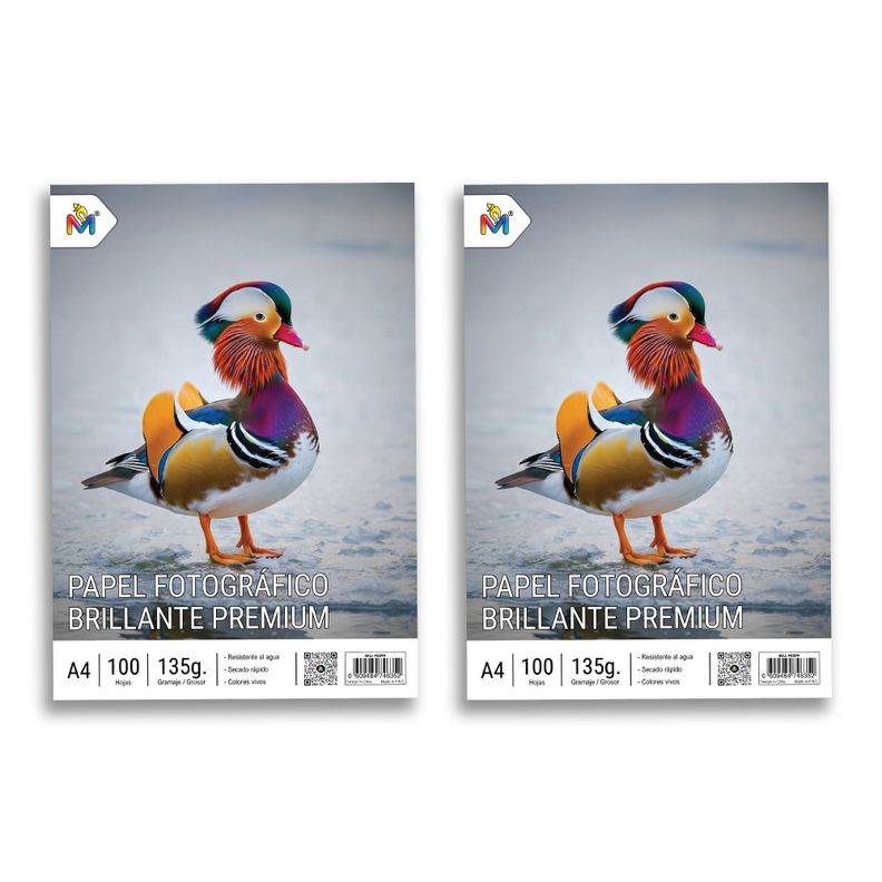 Pack x2 Papel Fotografico A4 135g - Brillo Superior para Inkjet 100 Hojas c/u Surtido