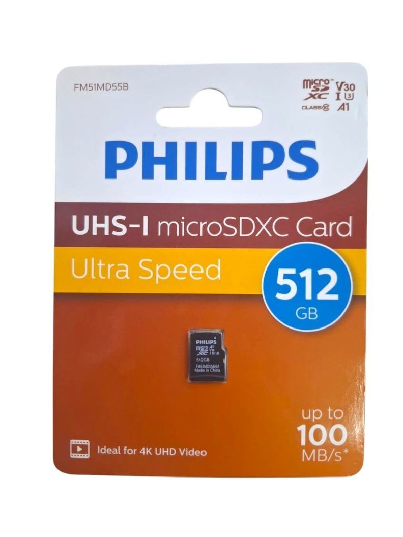 MICRO SD PHILIPS HIGH SPEED A1 U3 CL10 V10 (512GB)-0