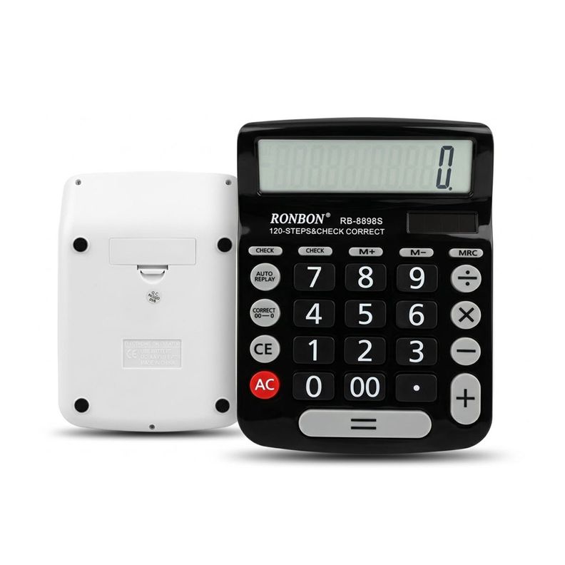 Pack 2 Calculadora Ronbon RB-889S Pantalla Grande 12 Digitos Oficina Negro