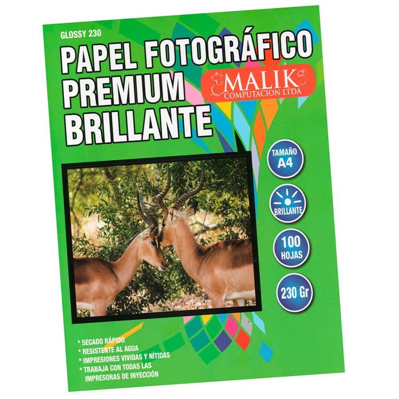 Papel Glossy 230gm 100 hojas + 4 Tintas para Epson ET2750-2