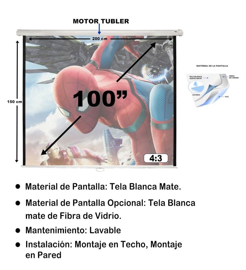 Telon Mural Premium Malik 2.00m x 1.50m (100´´ Diagonal) 4:3-2
